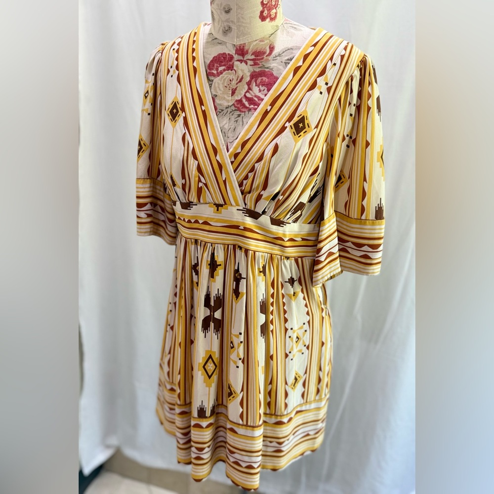 Betsey Johnson 90’s Vintage Yellow and Brown Geometric Midi Dress